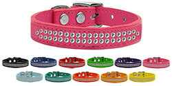 Two Row Clear Jeweled Leather Dog Collar