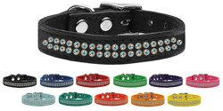 Two Row AB Jeweled Leather Dog Collar