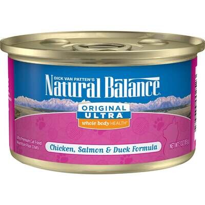 Natural Balance Original Ultra Premium Whole Body Health Chicken, Salmon and Duck Formula Canned Cat Food 3-oz, case of 24