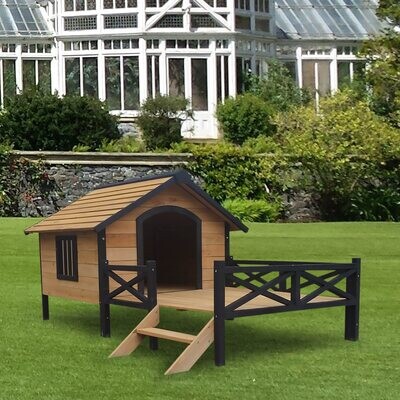 Spacious Wooden Cabin-Style Dog Kennel with Porch: Ideal Outdoor Retreat for Large Dogs