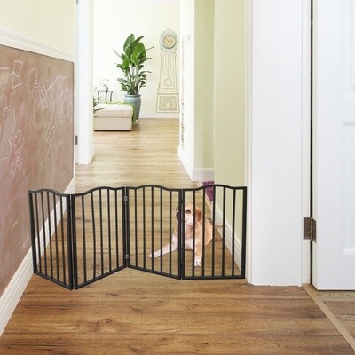 Freestanding Folding Pet Gate - Dark Brown Wooden Dog Gate for Doorways, Stairs, or House