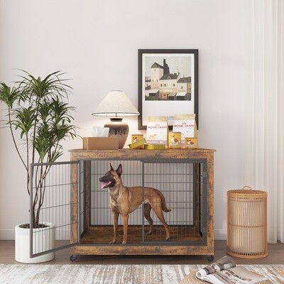Furniture-Style Dog Crate Side Table: Secure Pet Space and Stylish Home Addition