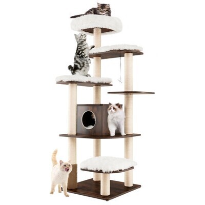 7-Layer Wooden Cat Tree Cat Tower Condo - Ultimate Feline Playground