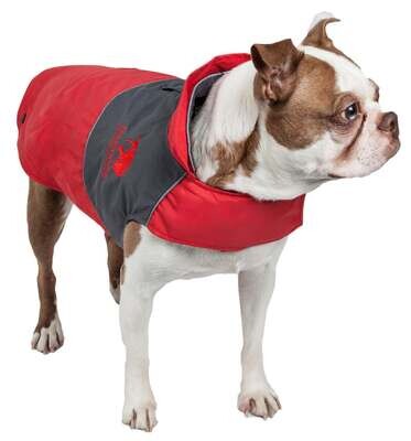 Touchdog Lightening-Shield Waterproof 2-in-1 Convertible Dog Coat - Red