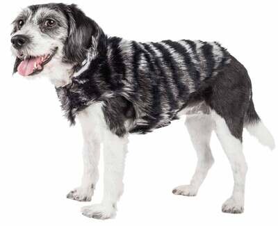 Pet Life Luxe 'Chauffurry' Zebra Patterned Mink Fur Dog Coat Jacket
