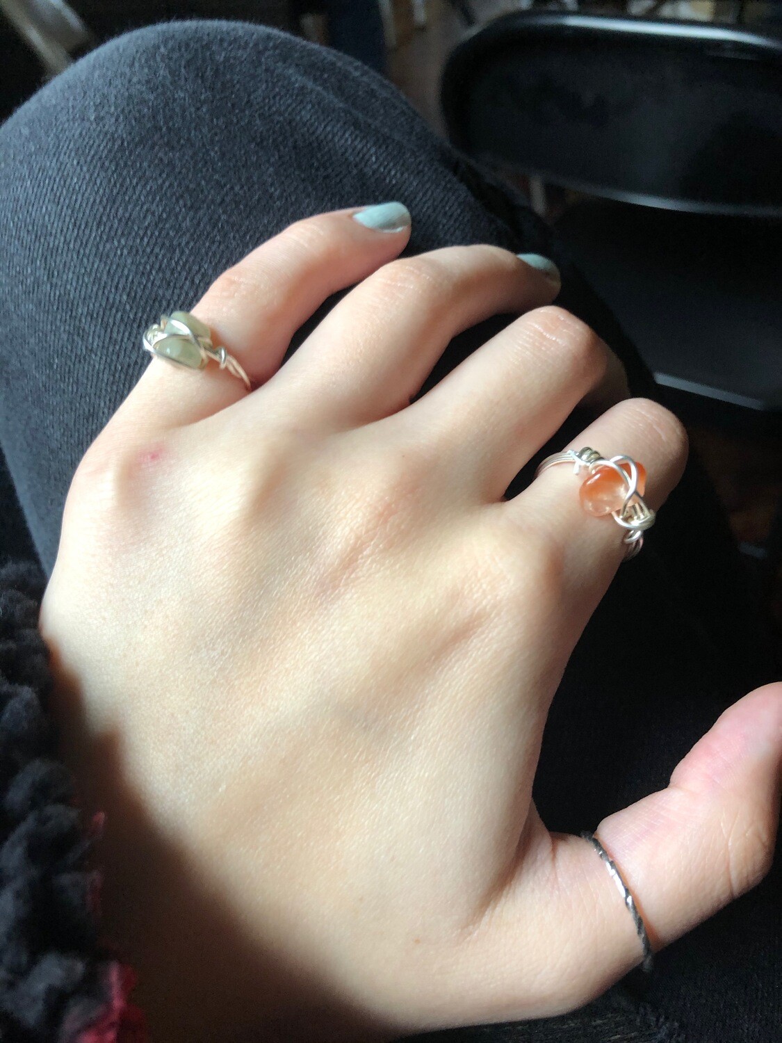 Stone wire wrapped rings