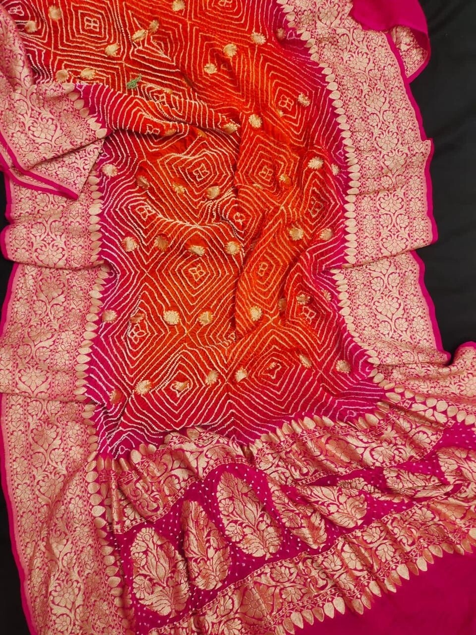 Pure georgette banarsi bandhej dupatta