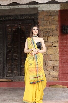 Kala cotton bhujodi  yellow saree