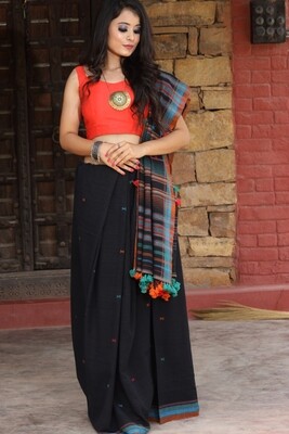 Kala cotton bhujodi black saree