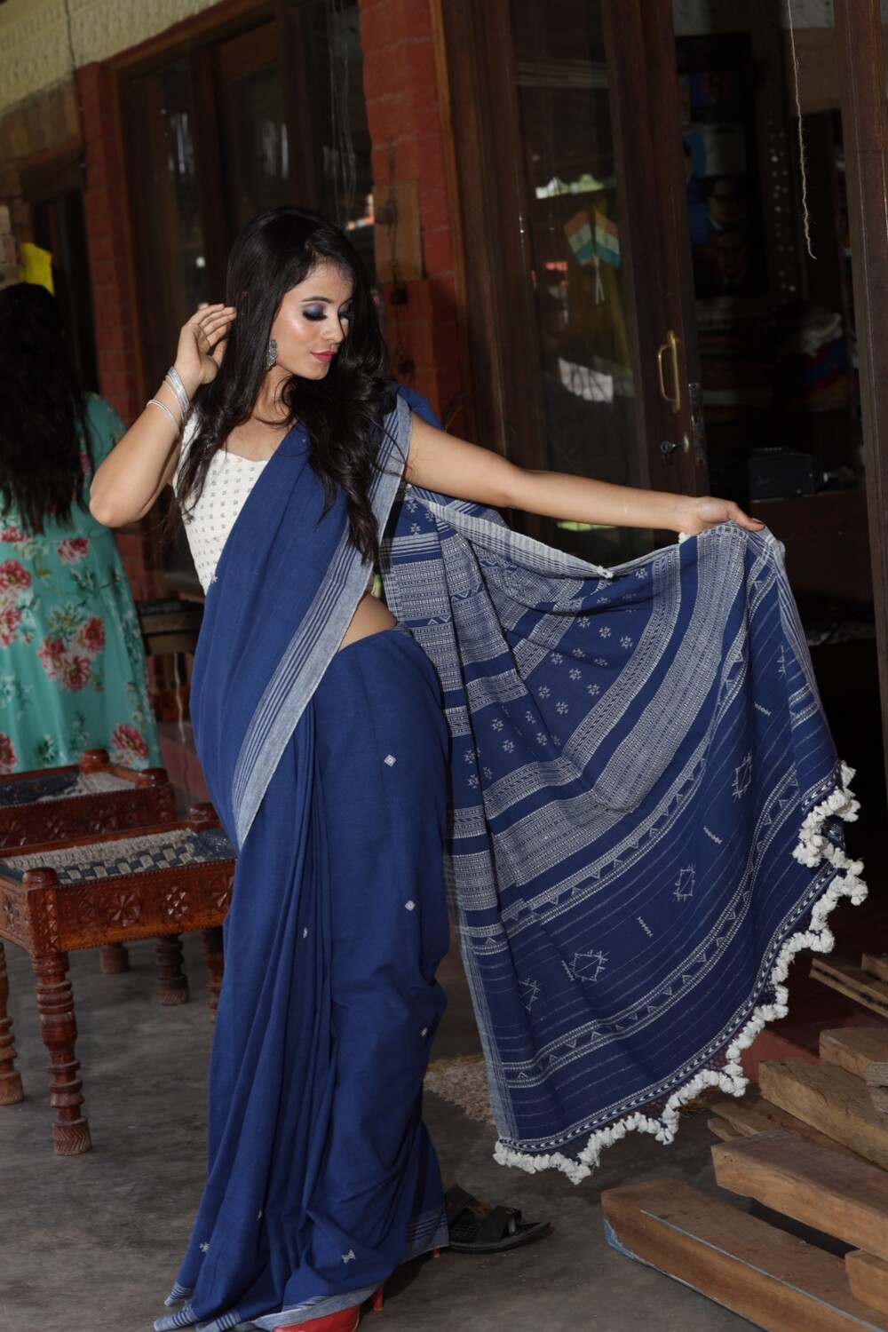 Kala cotton bhujodi indigo  saree