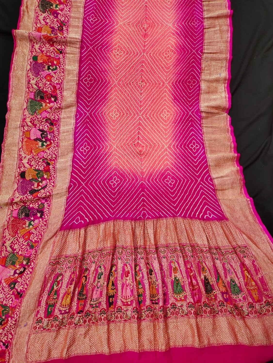 Pink  Traditional Bandhej saree