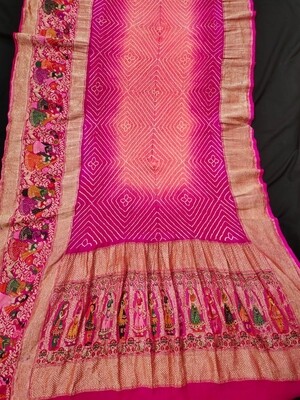 Pink  Traditional Bandhej saree