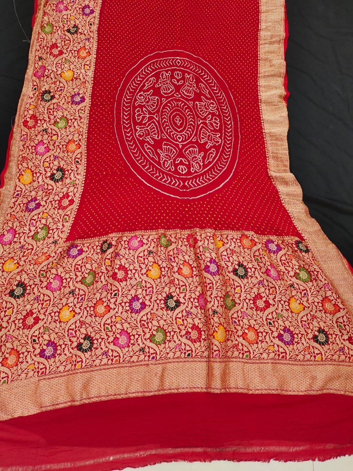 Pure Georgette Banarasi border bandhej saree .