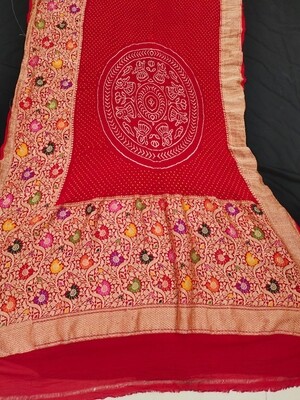Pure Georgette Banarasi border bandhej saree .