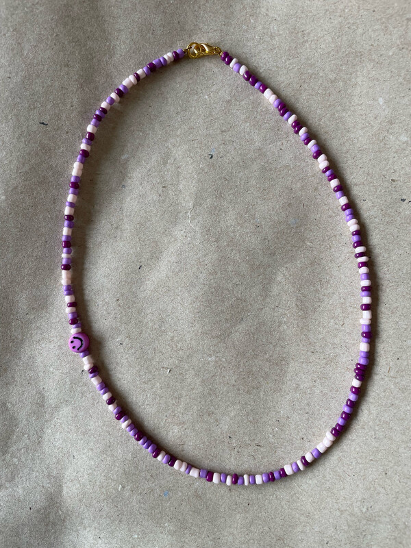 Purple Smiley Necklace In Gold