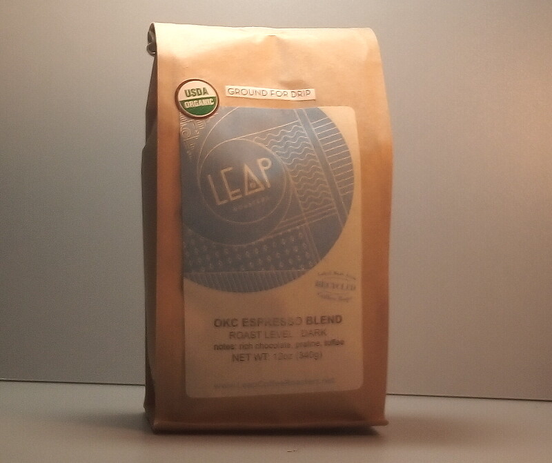 Leap Coffee (Certified Organic) - OKC Espresso Blend (Dark) - 12 oz. bag