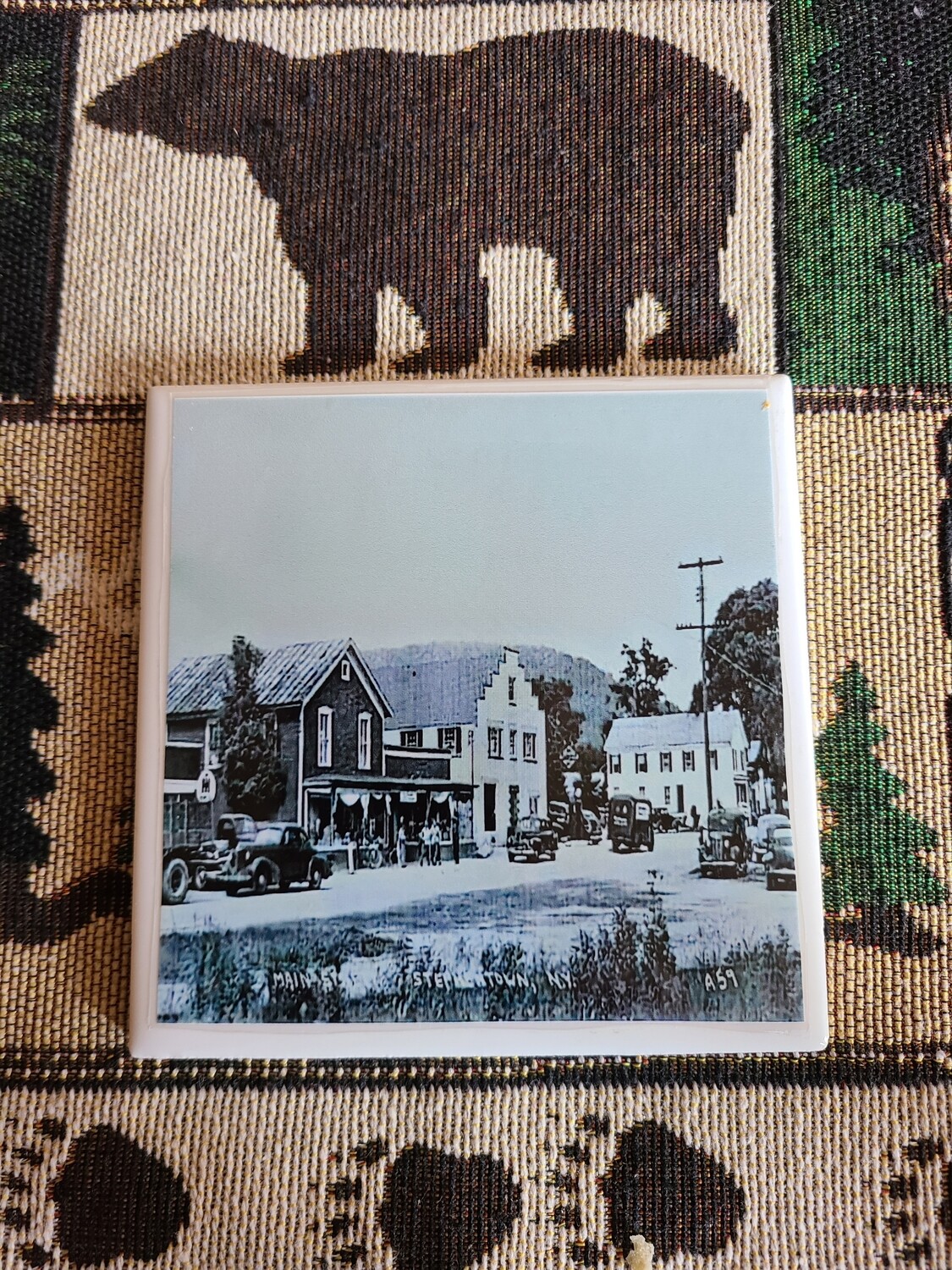 Main street Stephentown postcard coaster