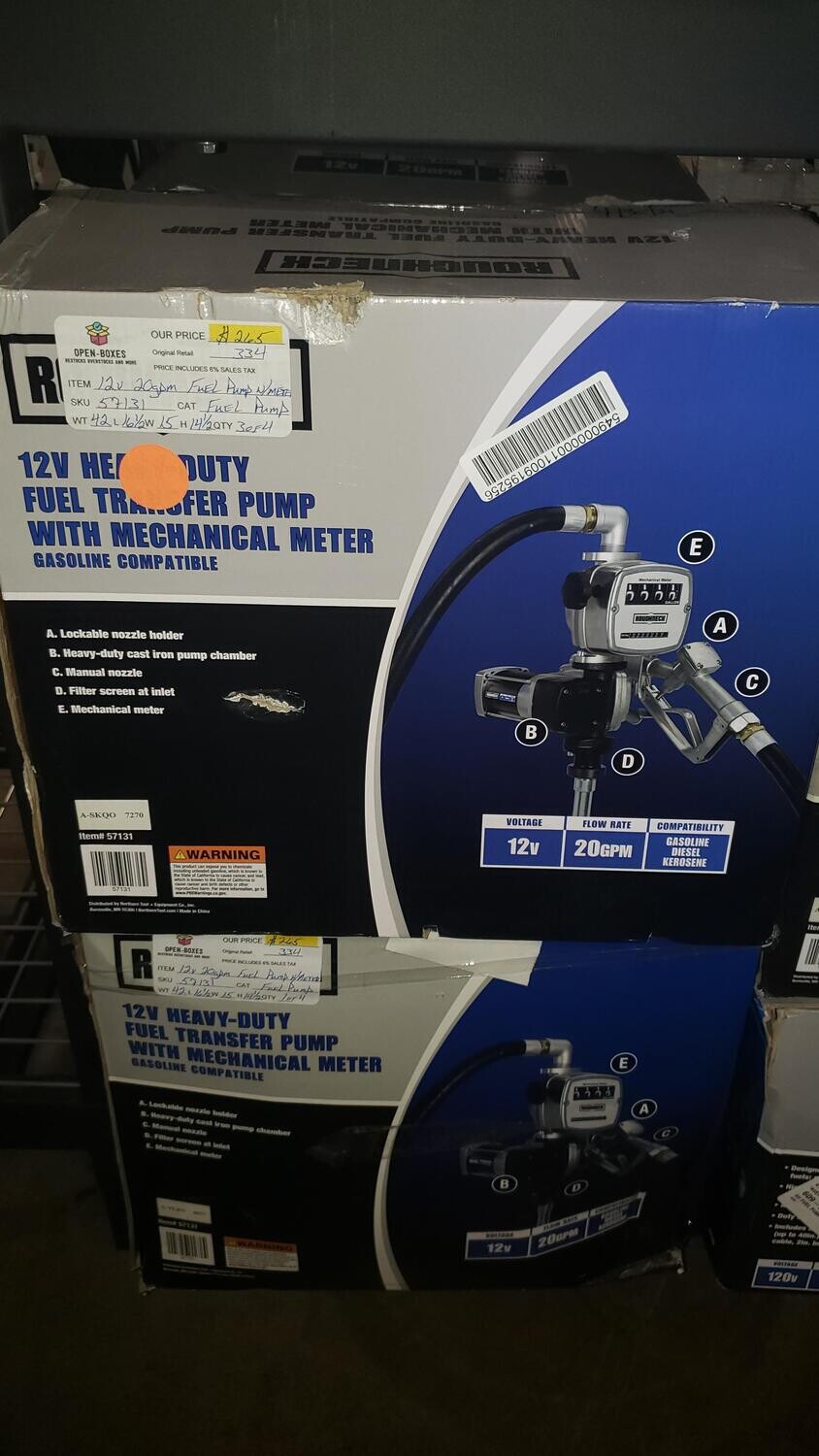 Heavy-Duty Fuel Transfer Pump — 20 GPM, 12 Volt DC, Auto Nozzle, Gasoline Compatible