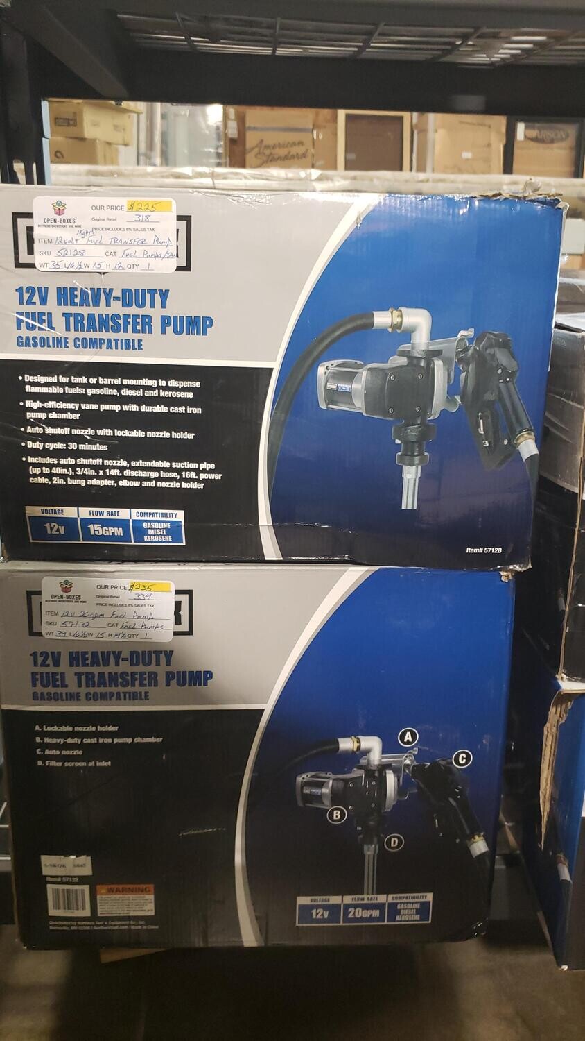 Heavy-Duty Fuel Transfer Pump — 15 GPM, 12 Volt DC Auto-Nozzle Gasoline Compatible