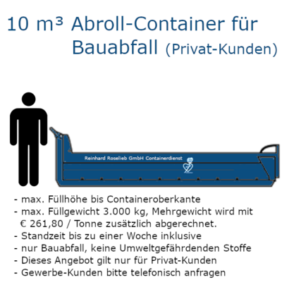 10 m³ Abroll-Container für Baumischabfall (Privat-Kunden)