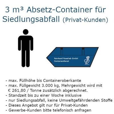 3 m³ Absetz-Mulde für Siedlungsabfall (Privat-Kunden)