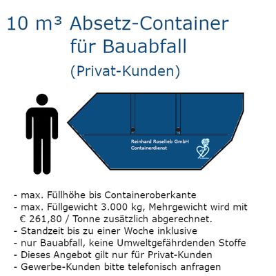 10 m³ Absetz-Mulde für Baumischabfall (Privat-Kunden)