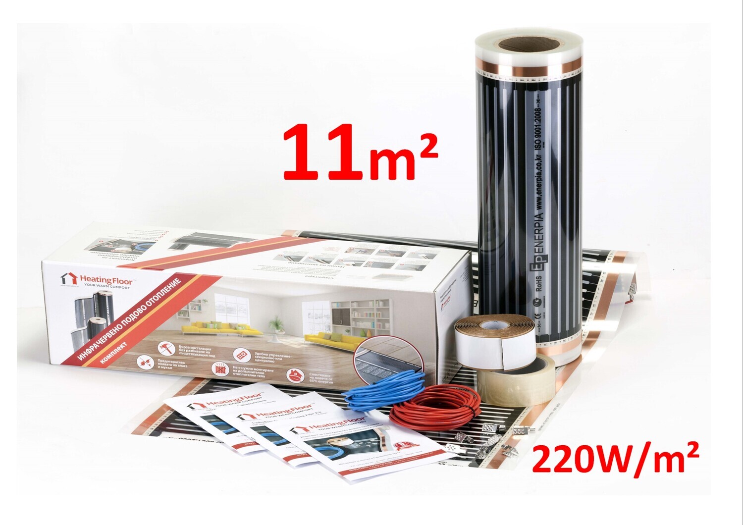 11m² BASIC KIT 220W/m², width 50, 80 and 100cm, Underfloor Heating Film for Laminate & Wood