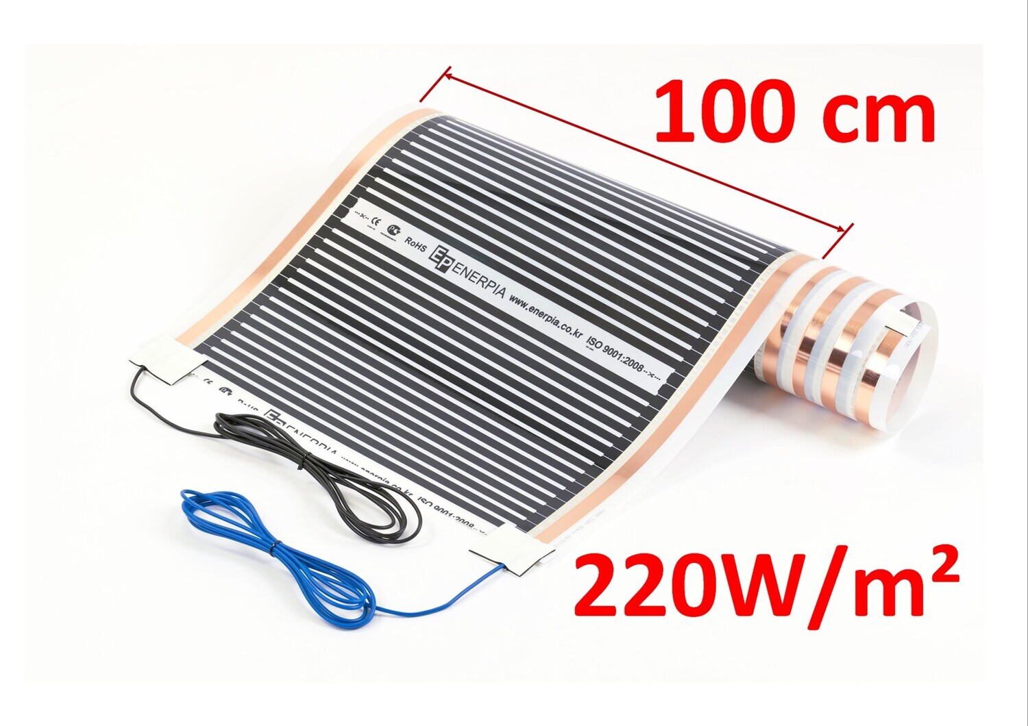 Heating Film ENERPIA DAEWOO (South Korea) - Film Width 100cm, 220W/m², 230V, with Connected Cables (The Length of Each Piece of Cable is 3 m, Cable 1.5sq.mm)