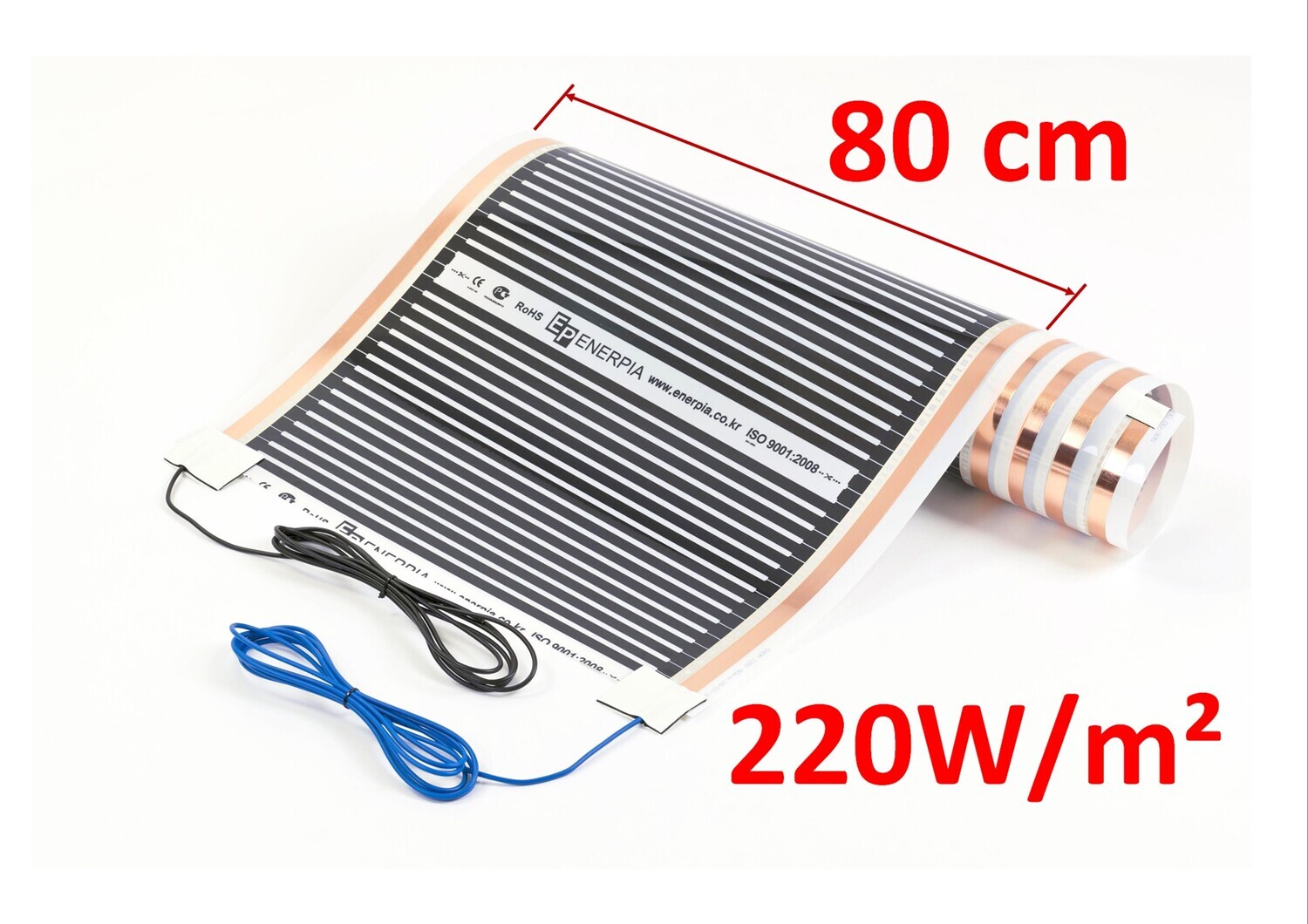 Heating Film ENERPIA DAEWOO (South Korea) - Film Width 80cm,  220W/m², 230V, with Connected Cables (The Length of Each Piece of Cable is 3 m, Cable 1.5sq.mm)