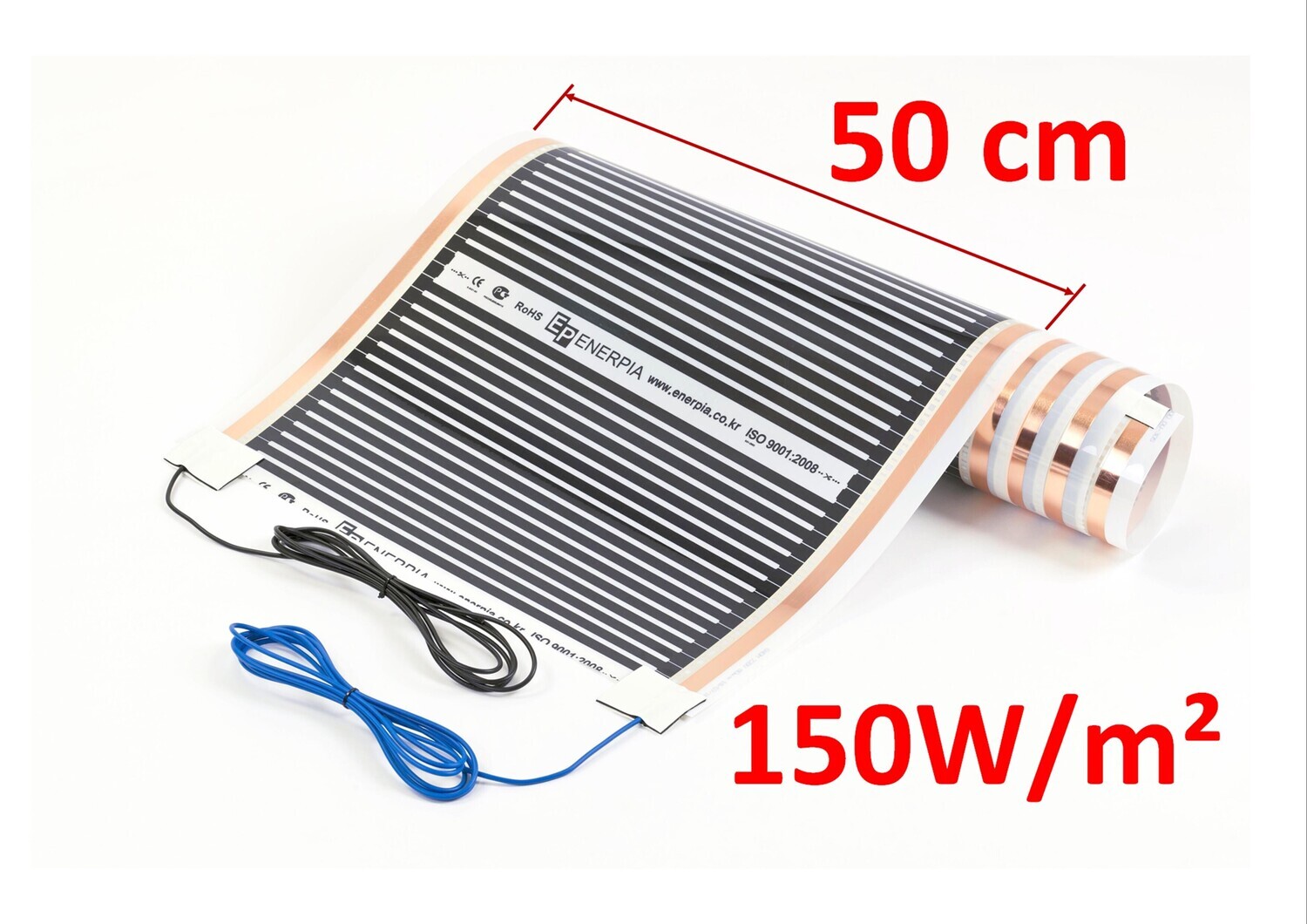 Heating Film ENERPIA DAEWOO (South Korea) - Film Width 50cm,  150W/m², 230V, with Connected Cables (The Length of Each Piece of Cable is 3 m, Cable 1.5sq.mm)