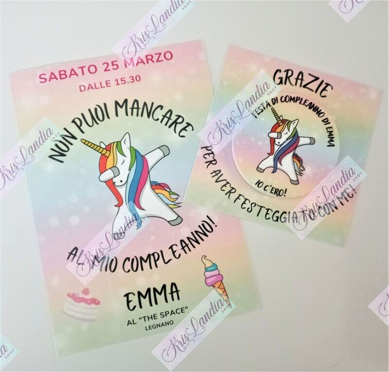 INVITO + CALAMITA COMPLEANNO UNICORNO