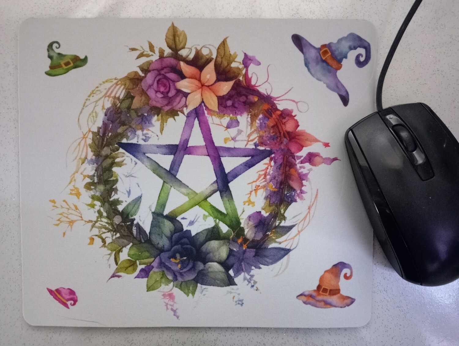 MOUSE PAD PENTACOLO FIORITO con CAPPELLI STREGA