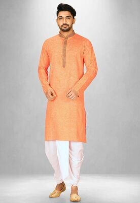 Orange Dhoti Kurta For Men