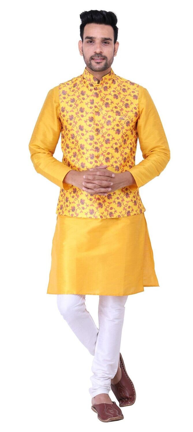 Yellow Kurta Pajama With Jacket