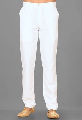 White Half Elastic Cotton Pants