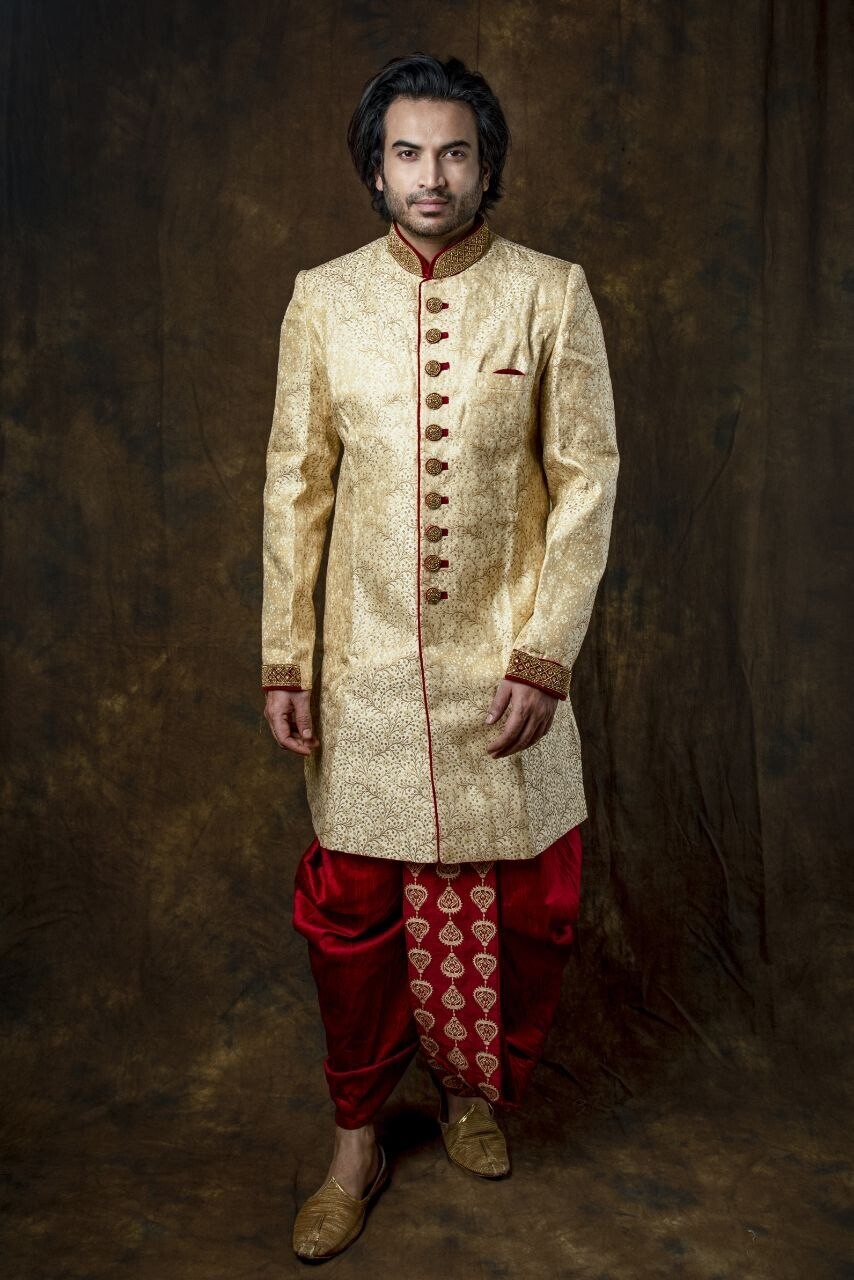 Gold Sherwani Wedding Suit