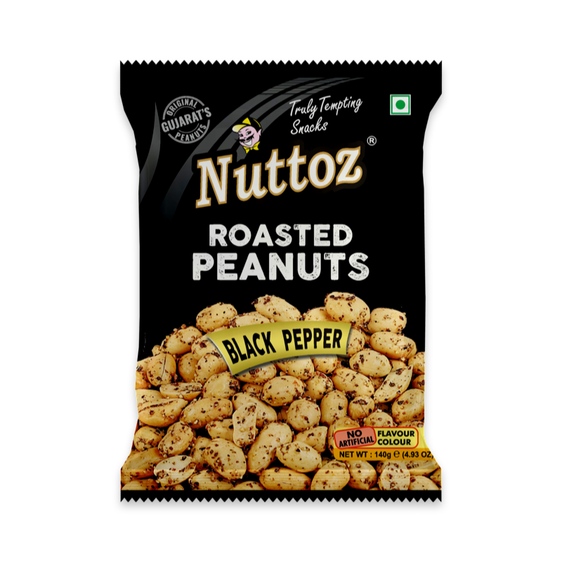 NUTTOZ “Black Pepper” ROASTED PEANUTS 140g Bag (Product of India ) 