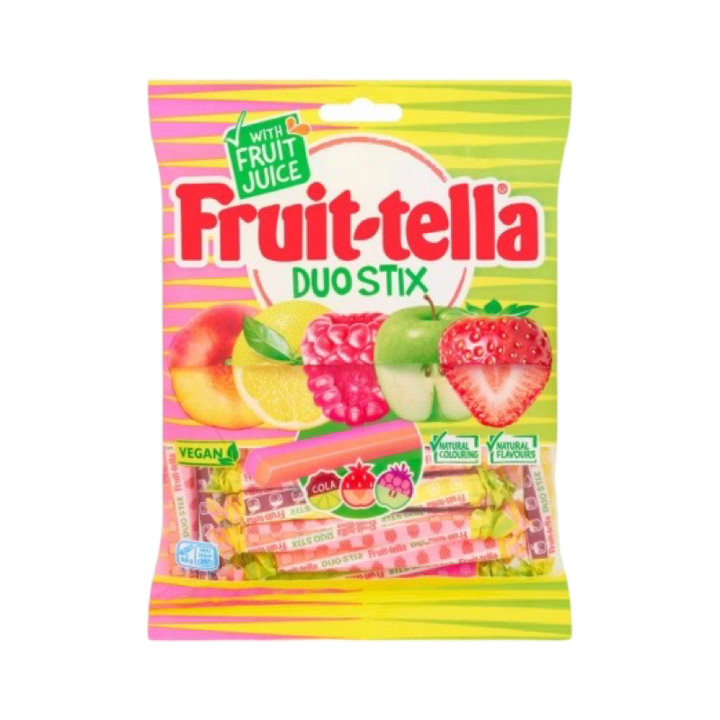 FRUIT-TELLA VEGAN DUO STIX CHEWS 135g Bag (Product of U.K) FRUIT-TELLA VEGAN DUO STIX CHEWS 135g Bag (Product of U.K)