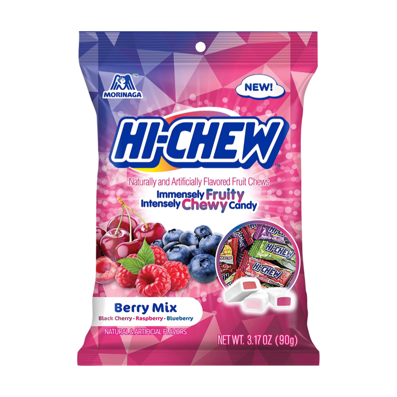 HI-CHEW “Berry Mix “IMMENSELY FRUITY /INTENSELY CHEWY “Blackberry ,Rasberry,Blueberry”