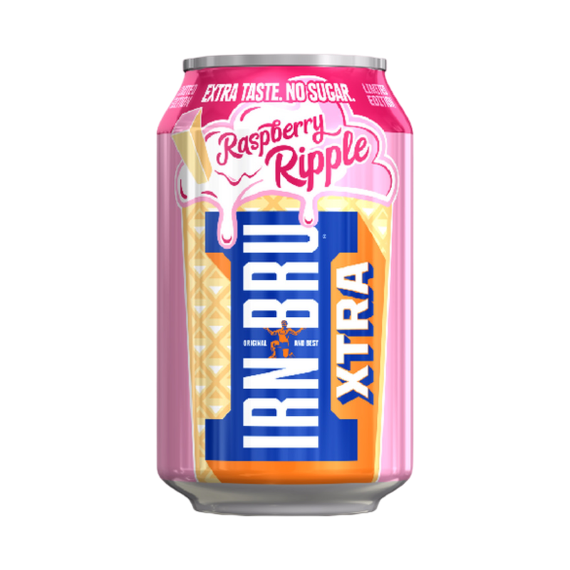 IRON BRU EXTRA 0 SUGAR RASPBERRY RIPPLE 330ml Can (Product of Ireland ) 