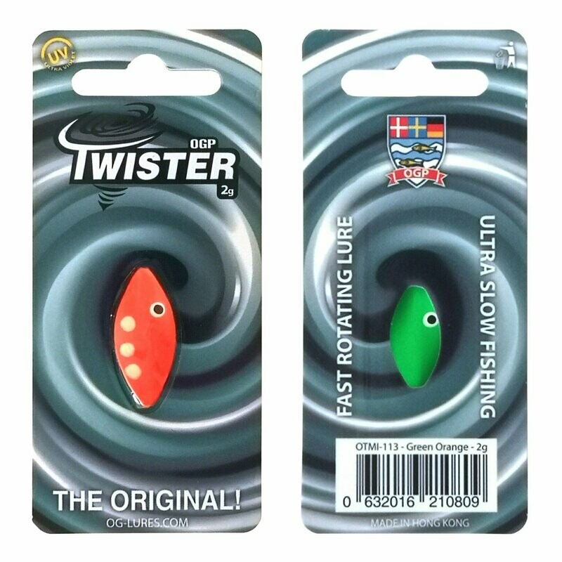 50% korting OG Praesten Twister Inline Forel Spoon | Oranje/Groen | 2 gram |  UITVERKOOP