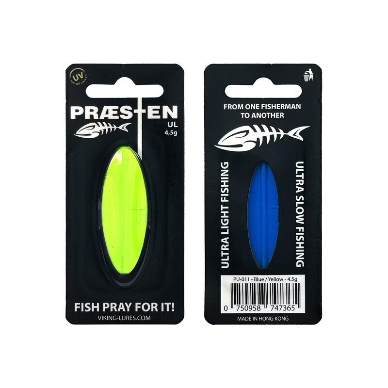 50%  korting  Praesten Inline Spoon UL | 4,5 gram | Blauw/Geel | UITVERKOOP