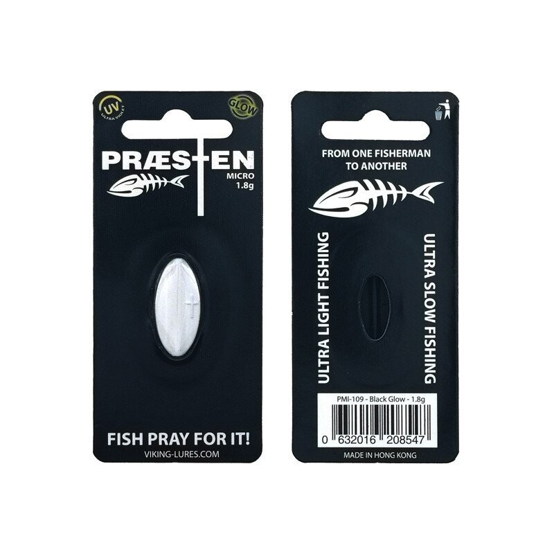 50% korting Inline forel spoon Micro | 1,8 gram | Zwart/Wit | Glow in the dark | UITVERKOOP