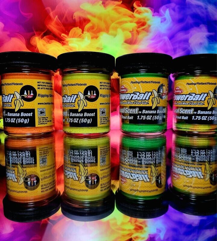 Berkley Powerbait Banana Boost Glitter | Sunshine Yellow / Fluo Orange / Spring Green / Rainbow