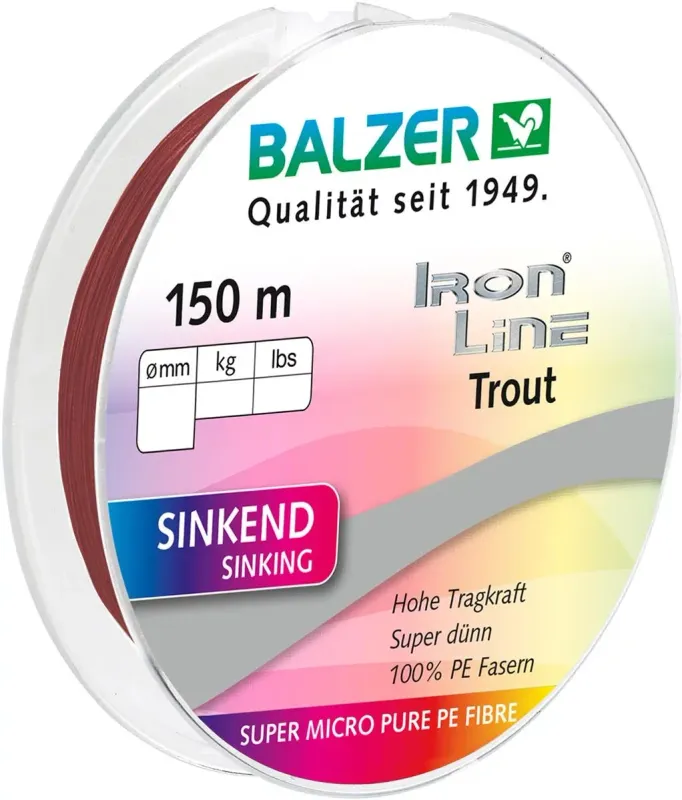 Balzer Iron Line gevlochten vislijn 150 meter, 0,06mm zinkend
