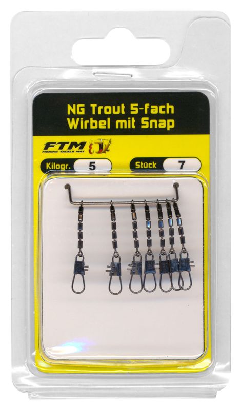 FTM 5 fach wirbel met snap 7 tot 10 kilo trekkracht voor onderlijn montage