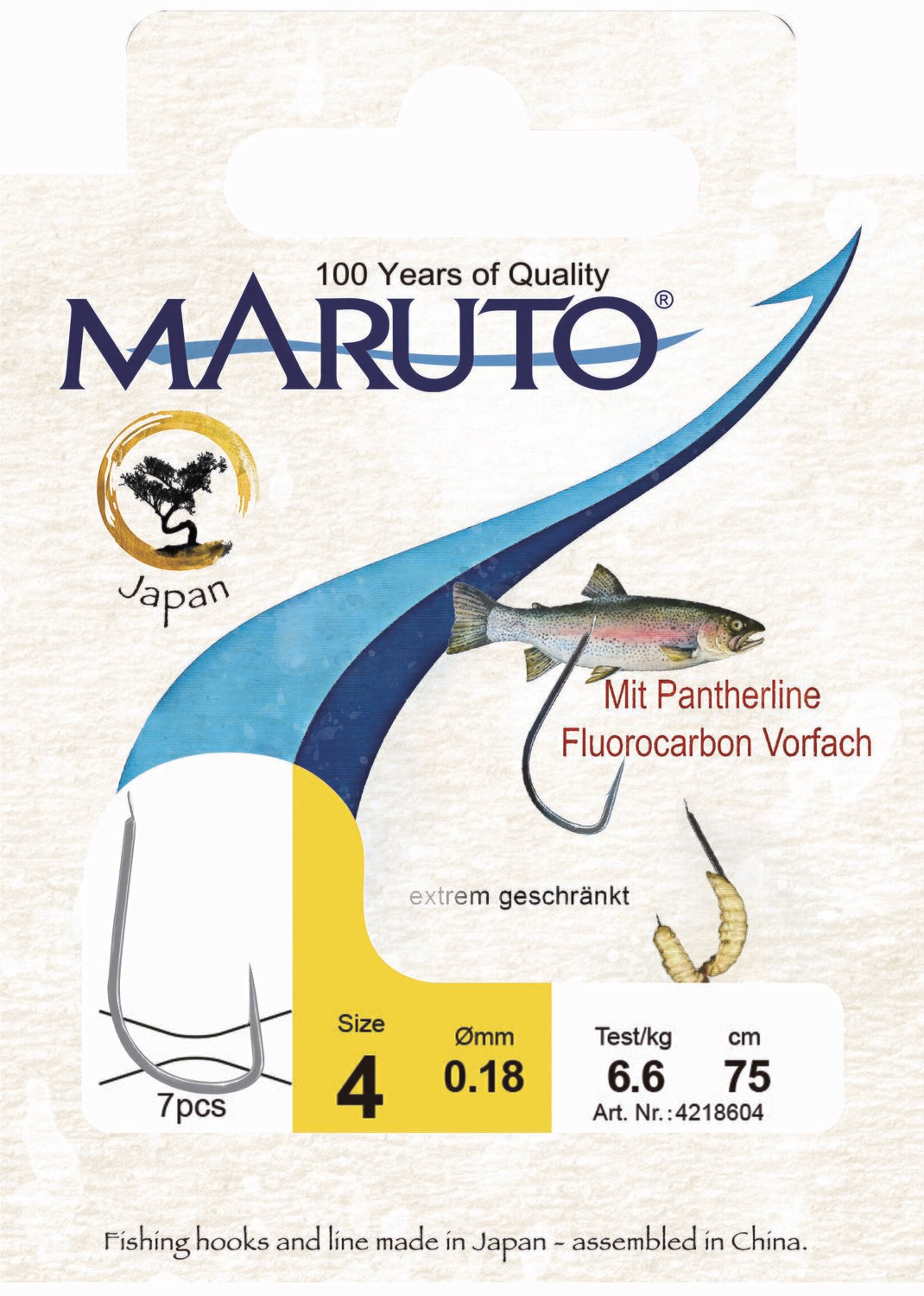 Maruto Onderlijn voor wasmotten Lengte 75 cm 7 stuks | 0.18 mm haakmaat 10