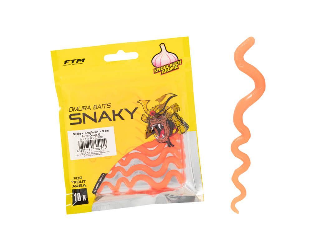 FTM Snaky 9 cm garlic gummi voor de visser op forel en zalmforel