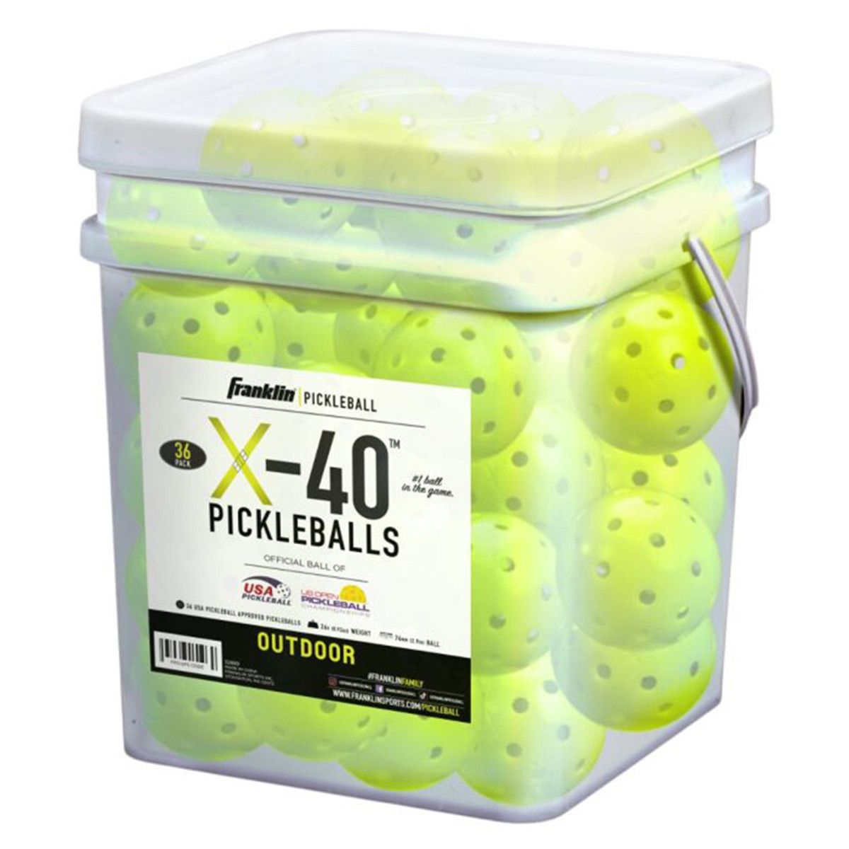 Franklin X-40 Outdoor Pickleballs (Bucket 36x) (Optic Yellow)