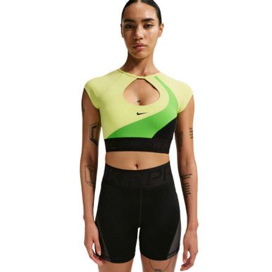 Nike Pro Sculpt Short Sleeve Bra Top - Women's - Green/Lt Lemon Twist